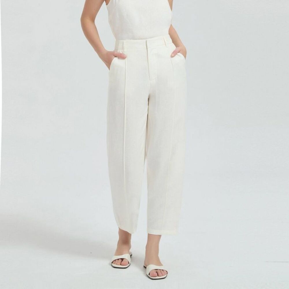 Women's High-Rise Linen Blend Tapered Pants - A New Day Cream XS